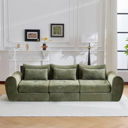 Green Chenille Modular Sofa - 101.58" Sofa Bed