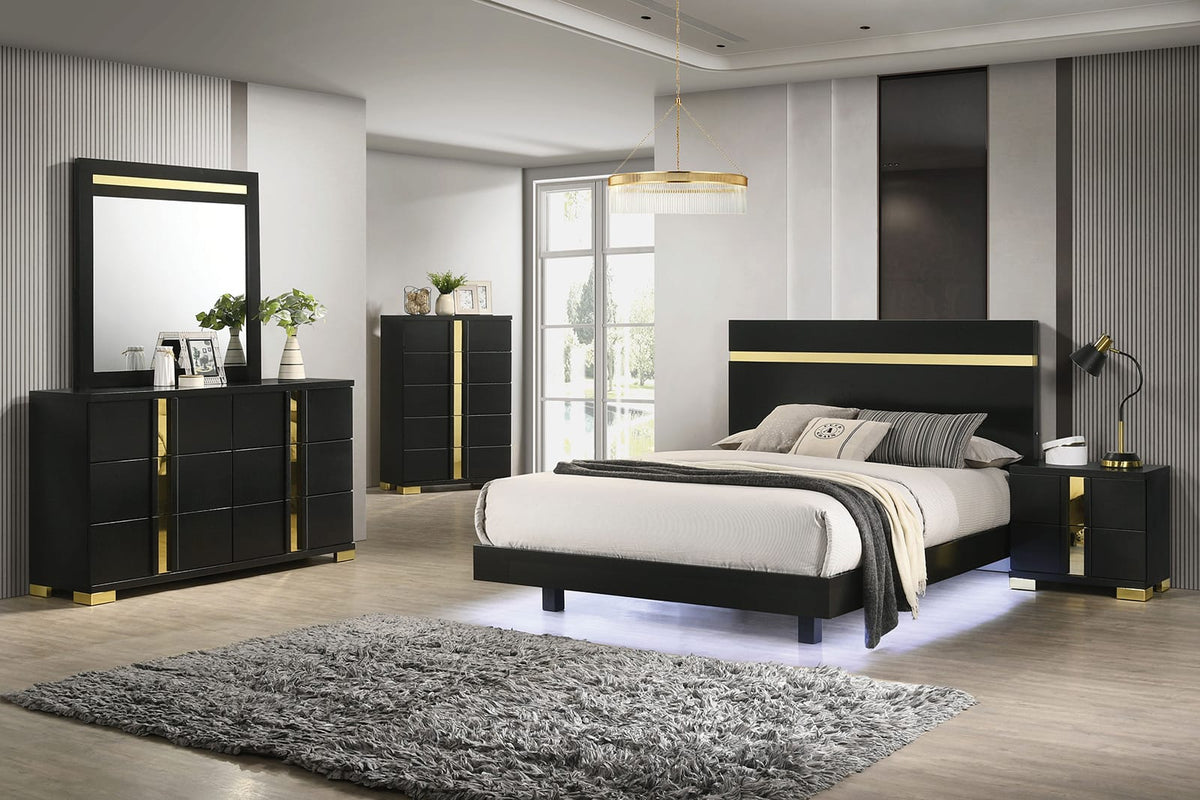 Black Gold Contemporary Bedroom Chest with Metal Legs
