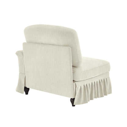 Beige White Chenille 1 Seat Sofa with Pillow for Living Room