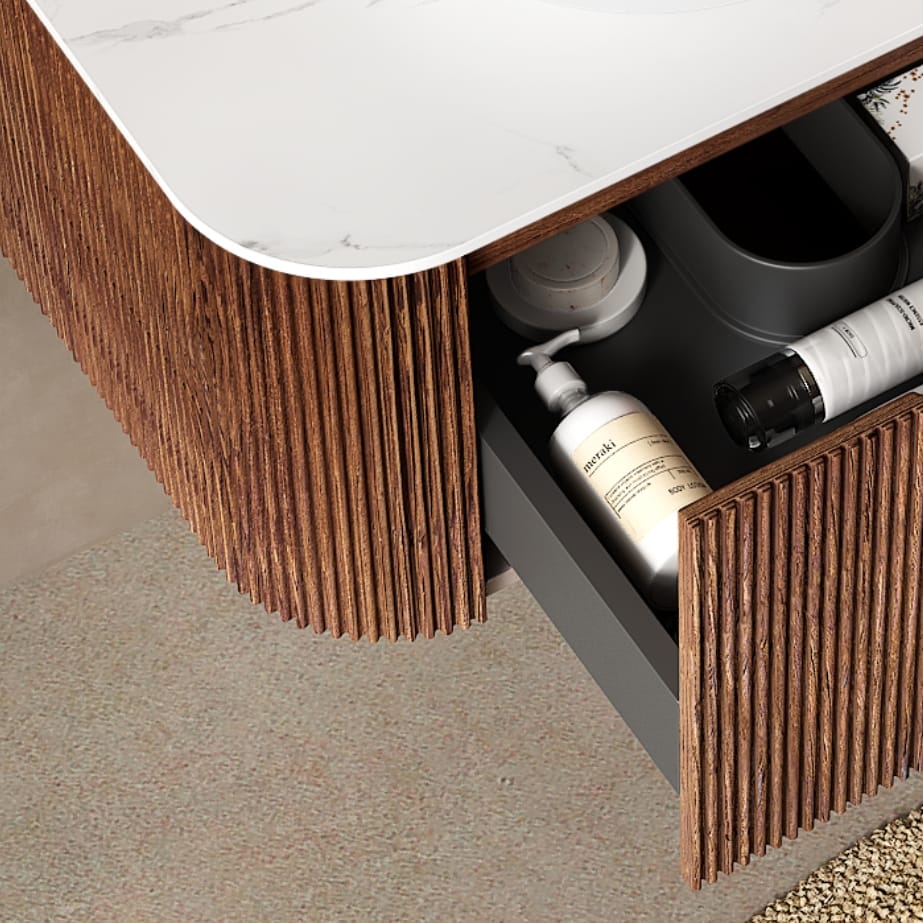 24 Inch Walnut Bathroom Vanity with Ceramic Basin for Modern Renovation