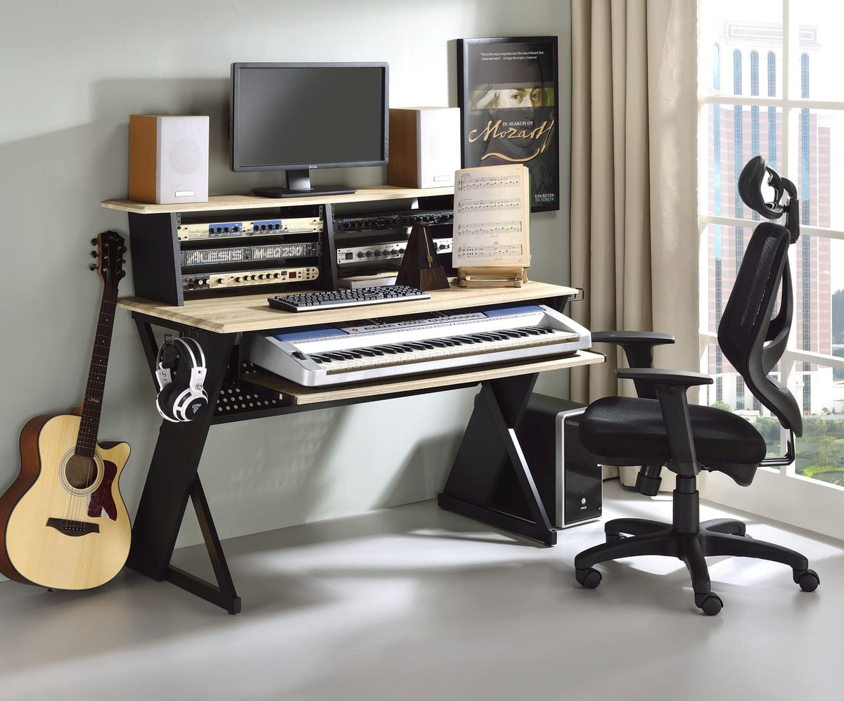 Eleazar Natural Oak Finish Music Recording Studio Desk - 24"W Workstation