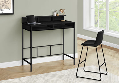 Computer Desk, Black Metal Frame - Standing Home Office Desk with Storage Shelves