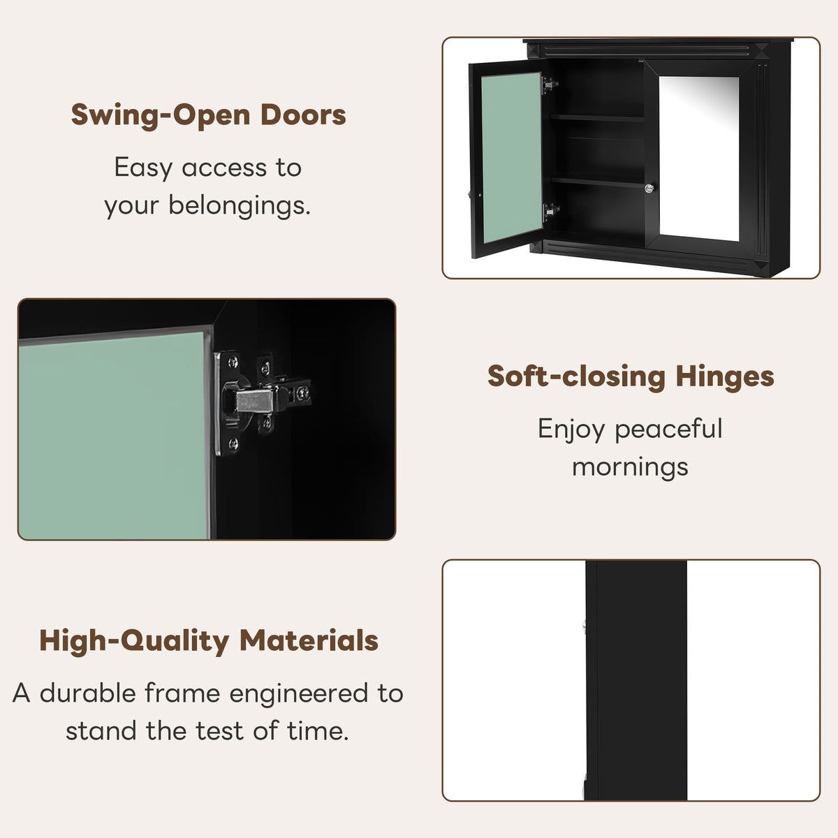 36'' Wall Mounted Bathroom Medicine Cabinet with Mirror - Black