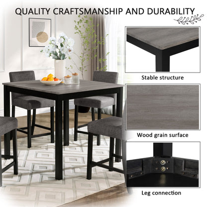 5-Piece Counter Height Dining Table Set - Black & Light Gray