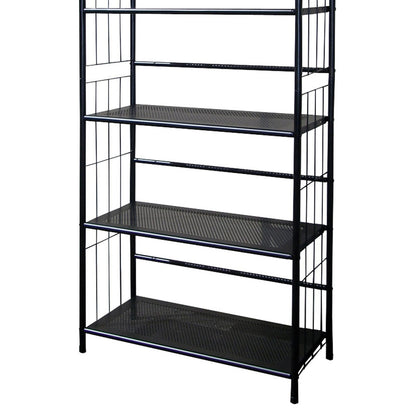 49" Black Wood Tall Bookshelf - 4 Tier Metal Shelving Unit for Living Room