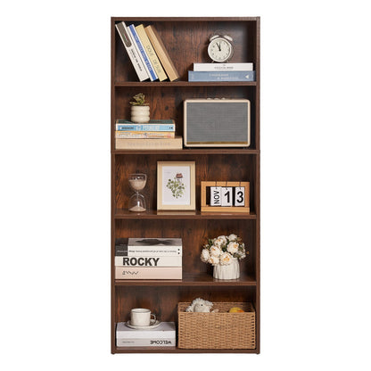 5-Tier Brown Bookcase - Tall Bookshelf for Bedroom for Living Room