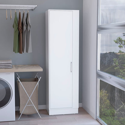 Storage Cabinet 72"H - White | Six Shelves, Broom Hangers