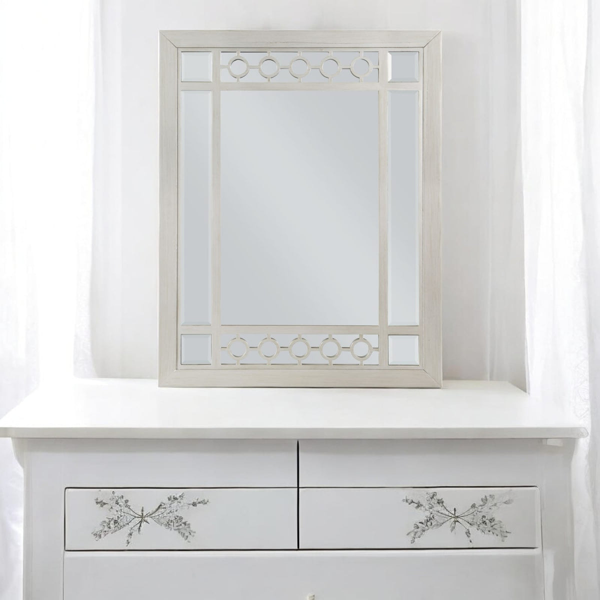 Silver Rectangular Vanity Mirror with Storage