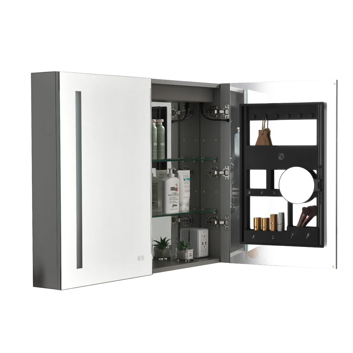 Grey Bathroom Medicine Cabinet with Mirror - 40x30 Inch
