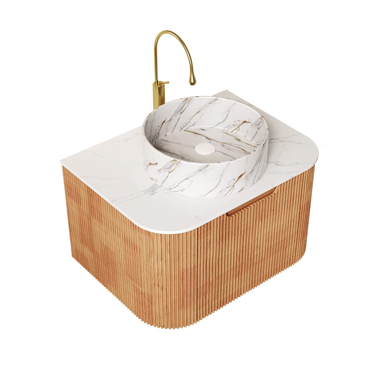DINA 24" Bathroom Vanity & Sink - Natural Wood, White