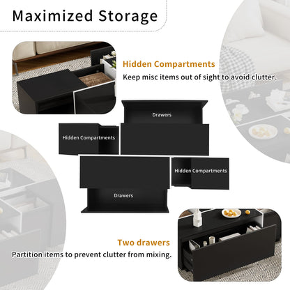 Black MDF Coffee Table with Storage Drawers for Living Room