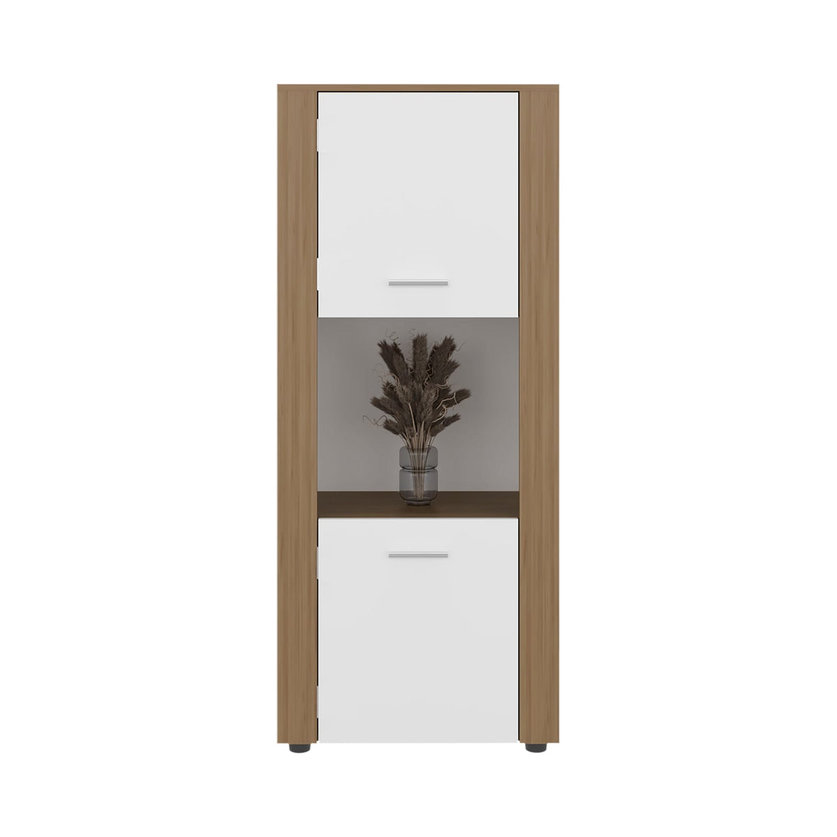 Natural Oak Vertical Storage Cabinet - 3 Shelves for Living Room