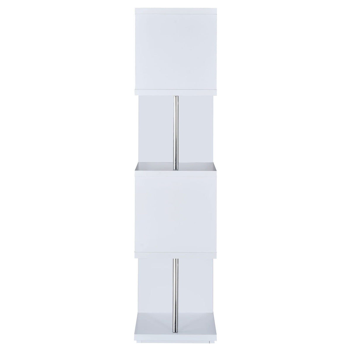 White 4-Tier Geometric Wood Bookcase Shelves for Living Room