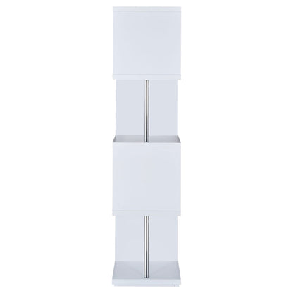 White 4-Tier Geometric Wood Bookcase Shelves for Living Room