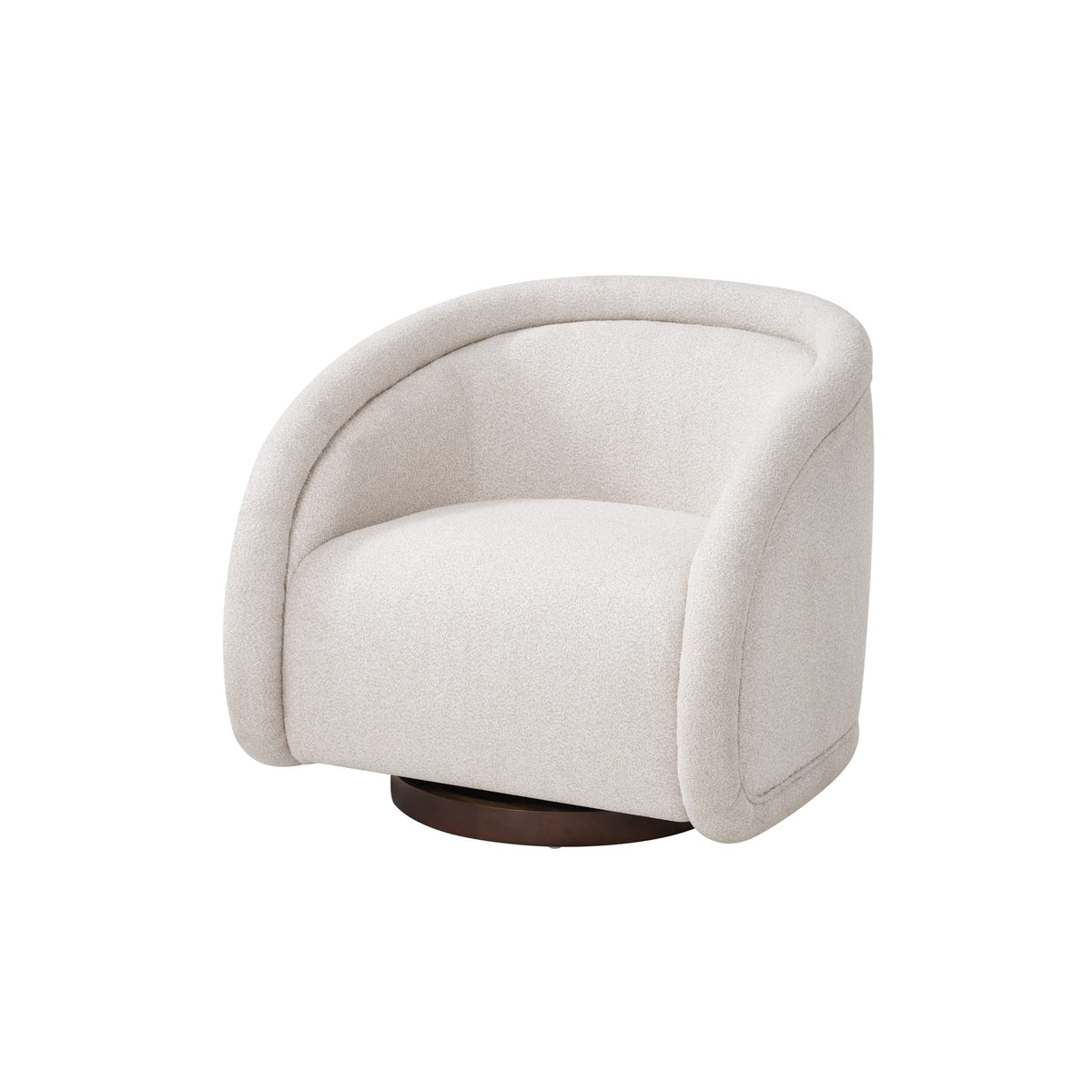 Beige Boucl Swivel Chair Walnut Base - 30.5" Diameter for Living Room