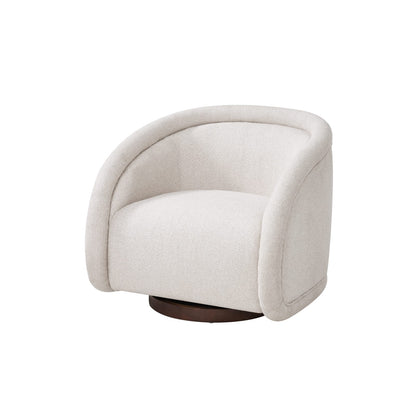Beige Boucl Swivel Chair Walnut Base - 30.5" Diameter for Living Room