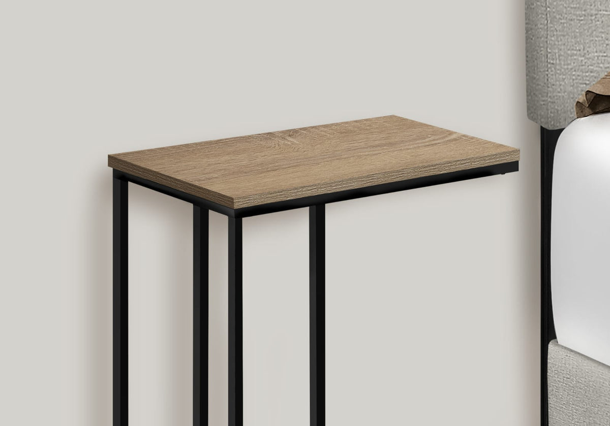 Taupe C-Shaped End Table with Metal Base for Living Room