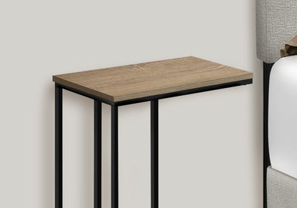 Taupe C-Shaped End Table with Metal Base for Living Room