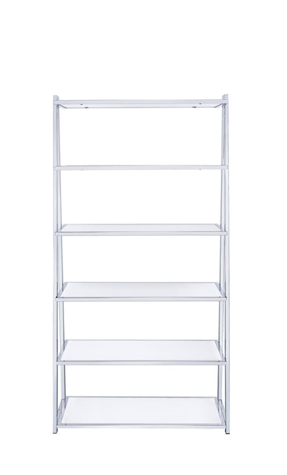 Chrome & White High Gloss Bookshelf - 6 Shelves for Living Room