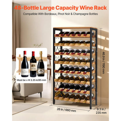 8 Tier Black Carbon Steel Wine Rack for Kitchen Storage and Dining Room