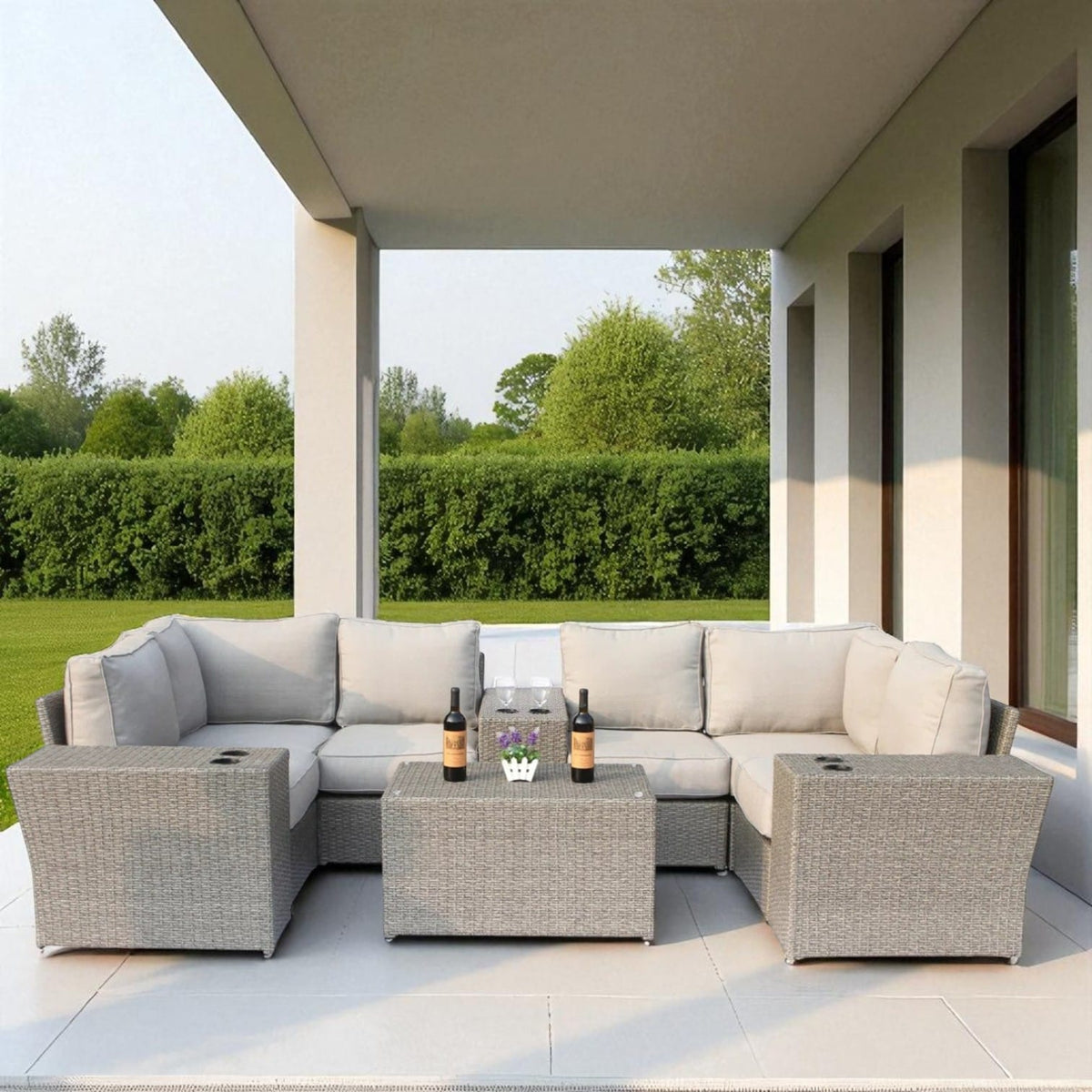 10 Piece Grey Wicker Patio Furniture Set