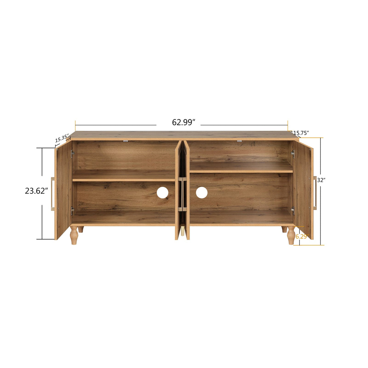 Large Carved Flower Door Cabinet - Natural Wood Storage