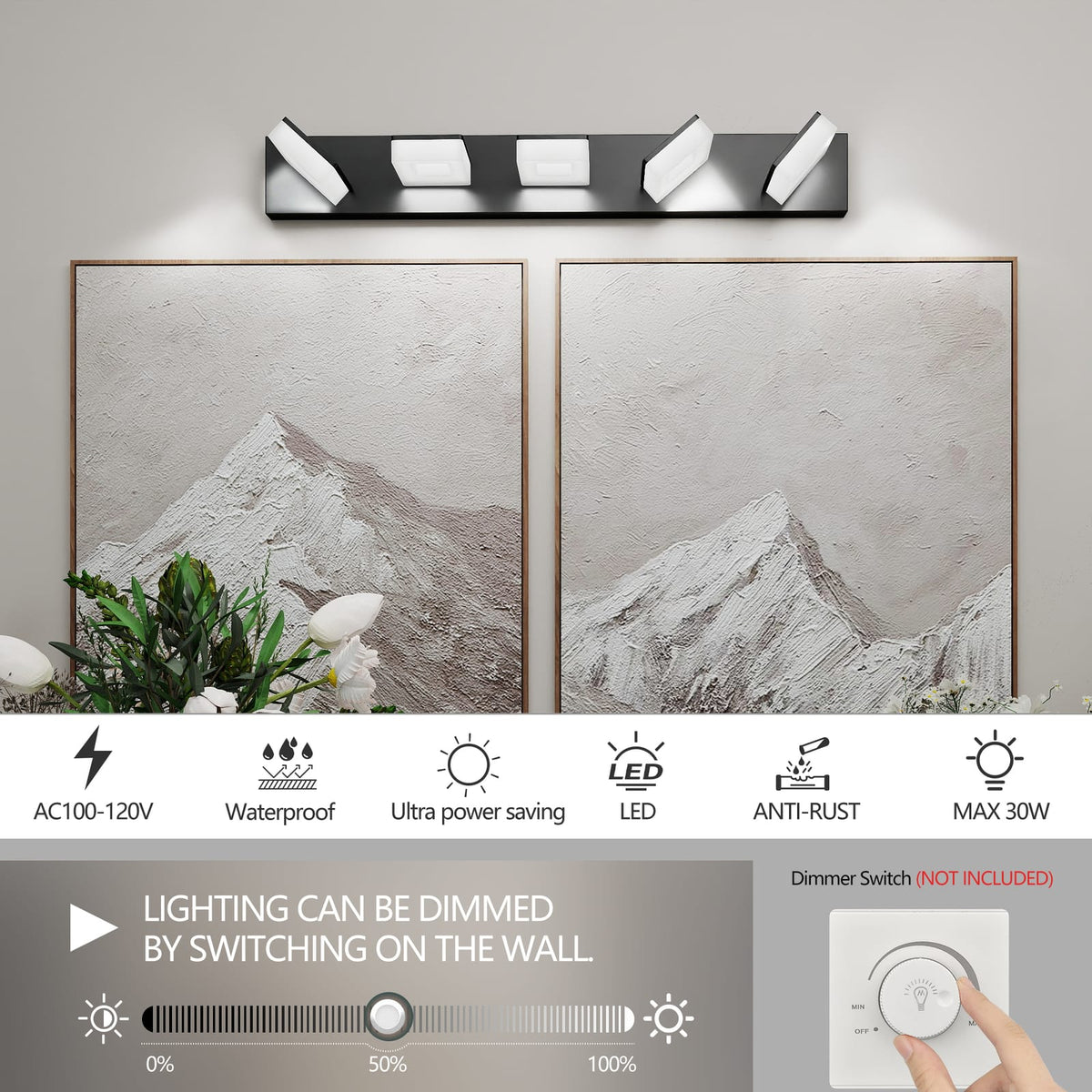 Modern Black Bathroom Vanity Light Fixture - 5-Light LED Wall Sconces