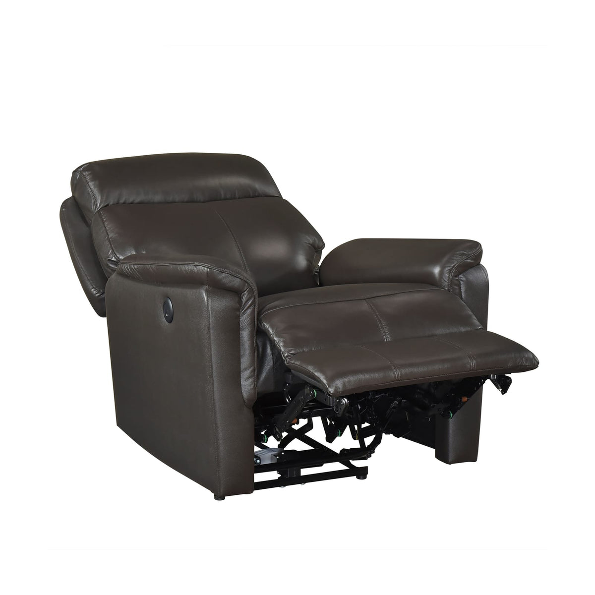 Dark Brown Power Recliner - Luxurious Leather Charging Ports for Living Room
