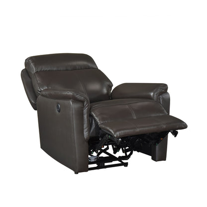 Dark Brown Power Recliner - Luxurious Leather Charging Ports for Living Room