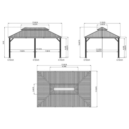 12'x18' Hardtop Gazebo - Brown Aluminum Frame Canopy