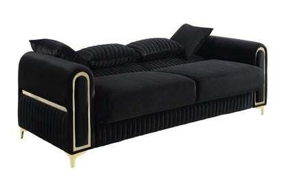 Black Polyester Upholstered Sofa - 88" Modern Sofa