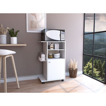 Kitchen Cart Kryot - White, Single Door Cabinet with Four Caster Wheels
