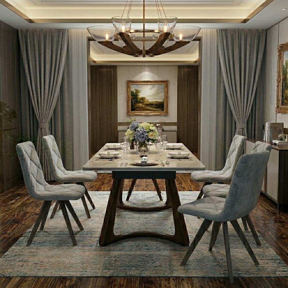 Walnut Sintered Stone Dining Table - 6 Person Expandable Table