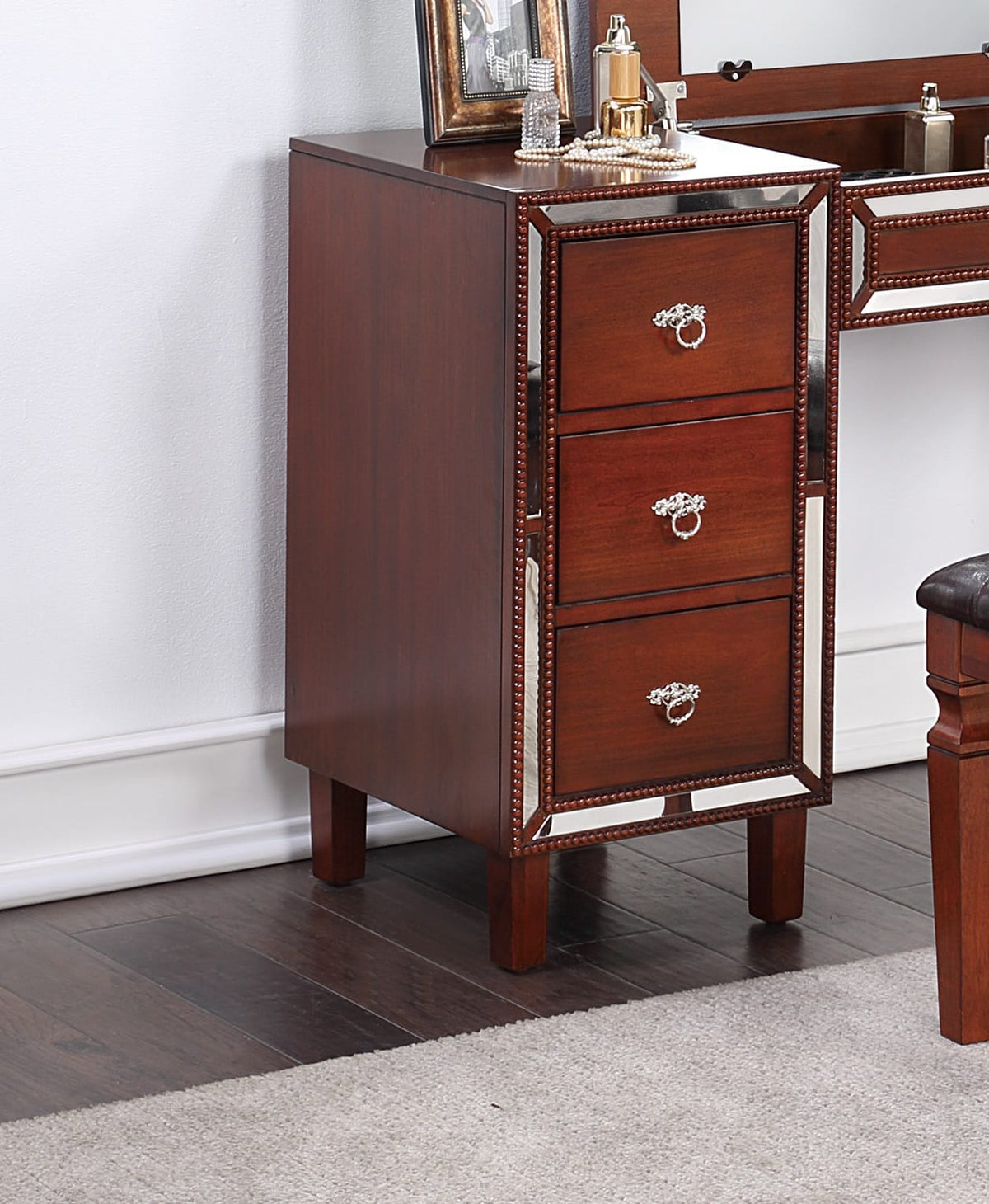 Cherry Poplar Makeup Vanity Set Bedroom Storage