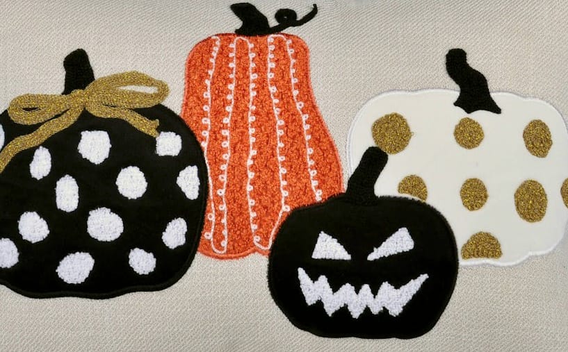 Whimsical Pumpkin Embroidered Throw Pillow for Halloween Decor