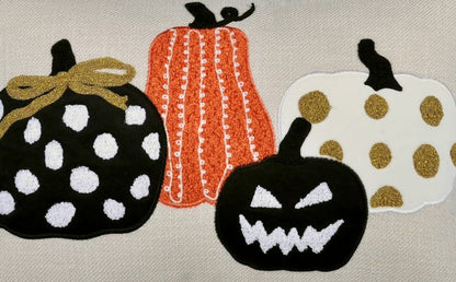 Whimsical Pumpkin Embroidered Throw Pillow for Halloween Decor