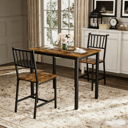 Rustic Brown Dining Table Set - 3 Piece Kitchen Table with Chairs for Dining Room