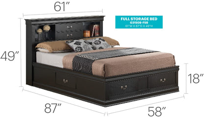 Elegant Full Storage Bed - Black Particle Board
