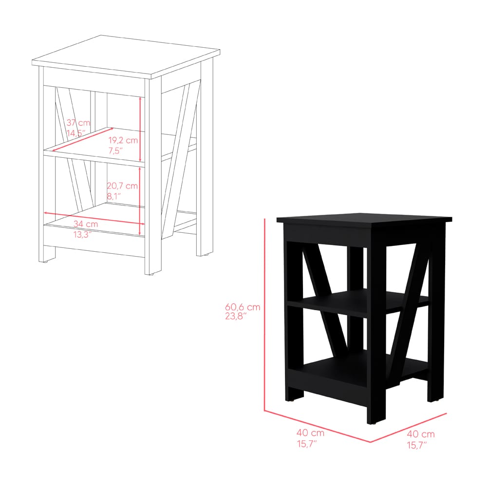 Black Engineered Wood Side Table - 15.7" x 15.7" for Living Room