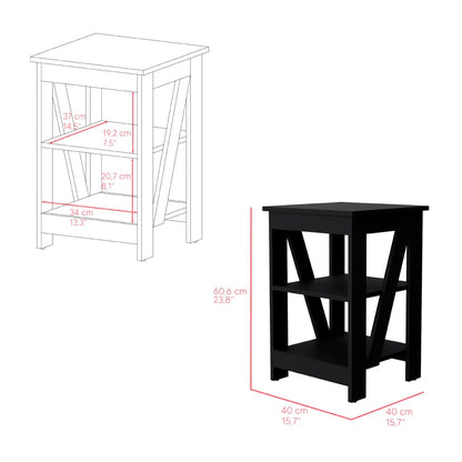 Black Engineered Wood Side Table - 15.7" x 15.7" for Living Room