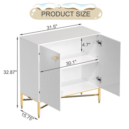 White MDF Iron Accent Cabinet 2 Door Storage for Living Room