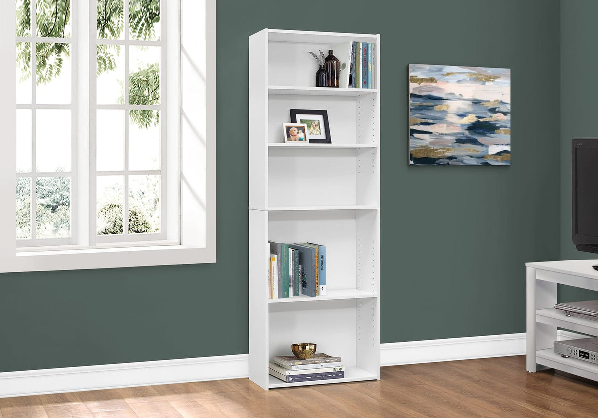 White 72" Bookshelf - 6 Tier Display Shelves for Living Room