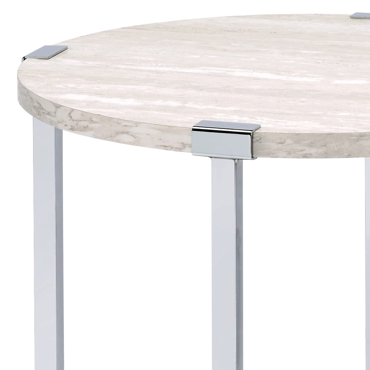 White Oak & Chrome Round End Table - 24 Inch for Living Room