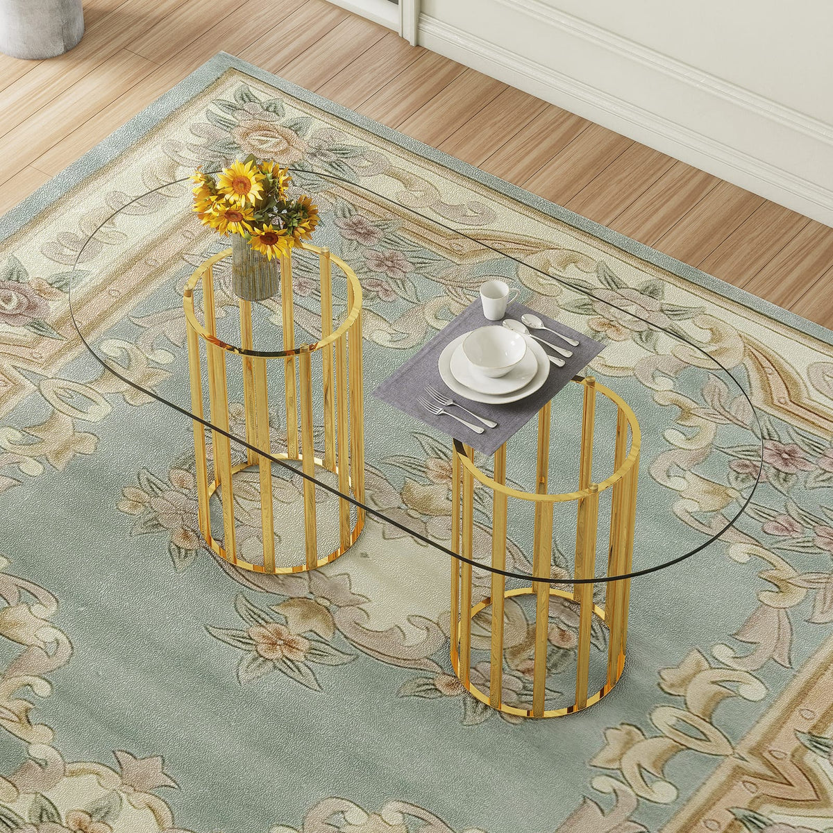 71 inch Gold Glass Dining Table for Kitchen or Dining Room