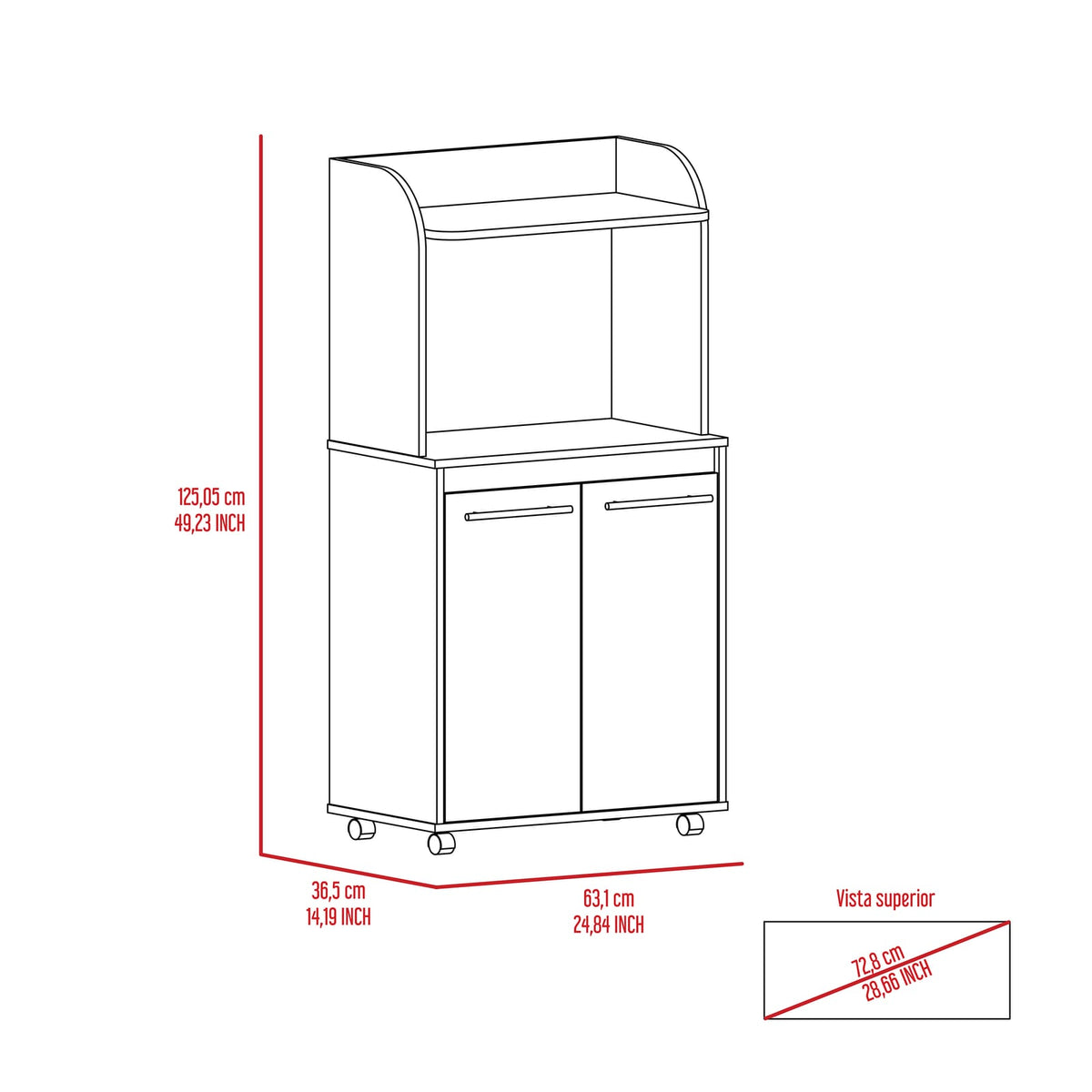 Rockford Kitchen Cart - White Open Shelf Cabinet