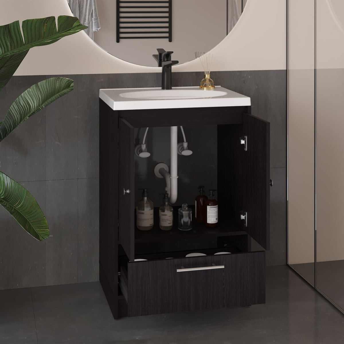 Modern Black MDF Bathroom Vanity Cabinet for Bathroom Renovation