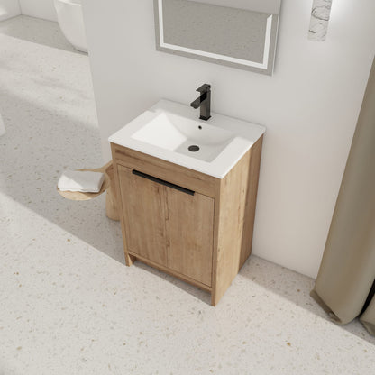 Modern Imitative Oak Freestanding Bathroom Vanity with Ceramic Sink