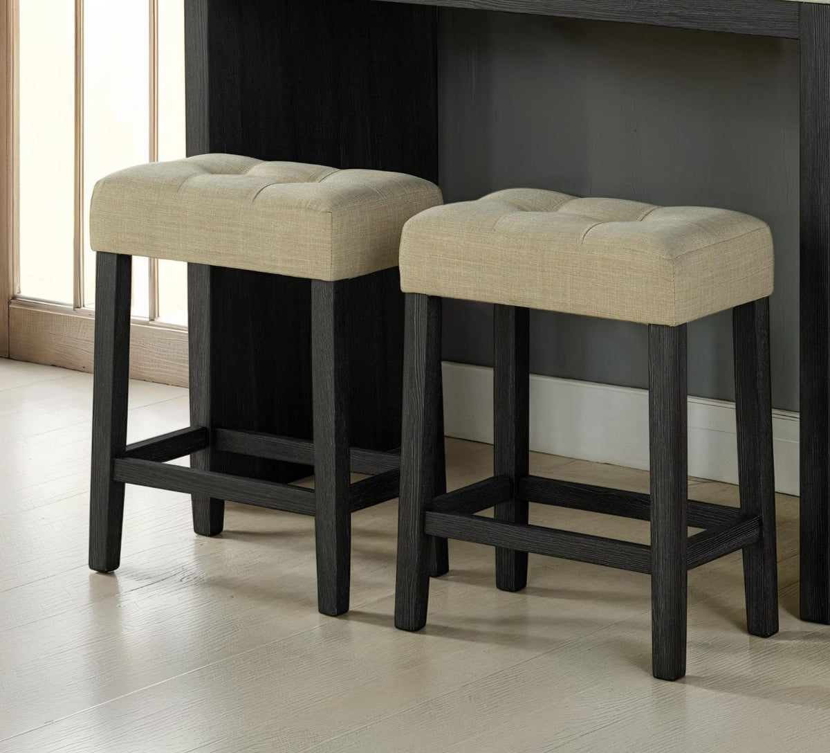 Two-Tone Dining Set for Dining Room Featuring Rubberwood and Fabric Seats