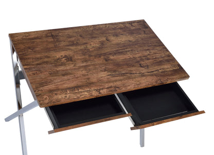 Callers Weathered Oak & Chrome Writing Desk - Home Office Storage