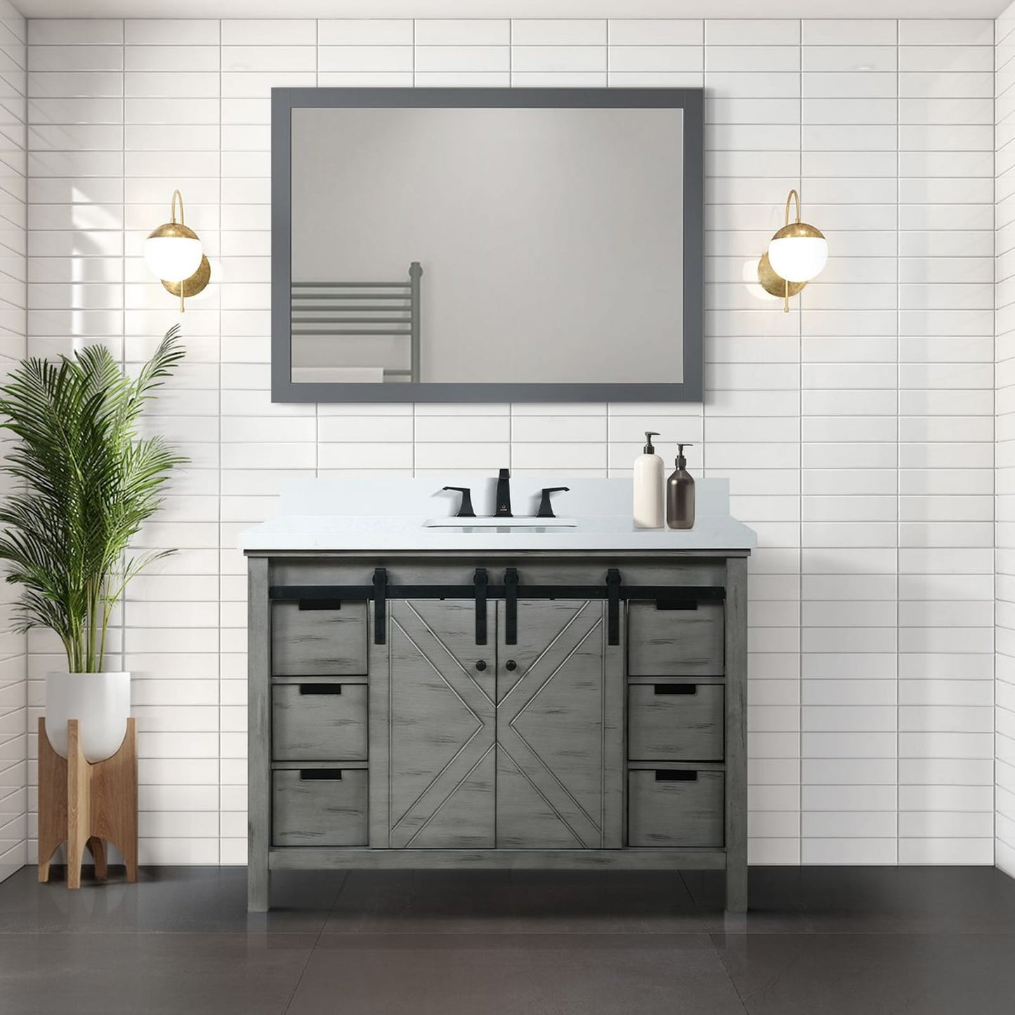 Grey Ash Bath Vanity with Mirror - 48" W Storage Cabinet for Bathroom